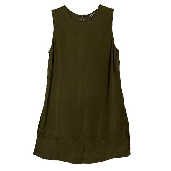 Theory Olive Green Silk Top Womens Small Sleeveless High Low Hem Career Office - Picture 1 of 11
